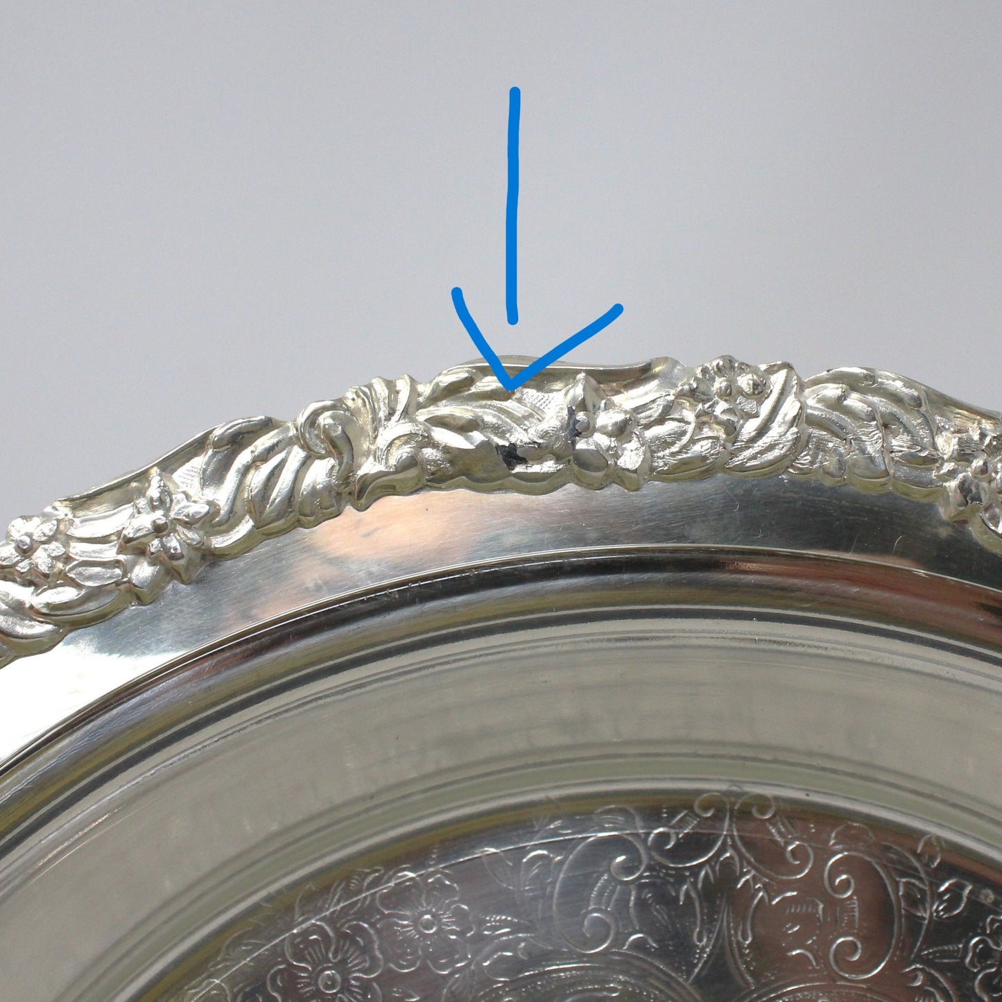 Server, Crown Silver Co, Silverplate Footed Serving Plate with Glass Insert, 12", Vintage