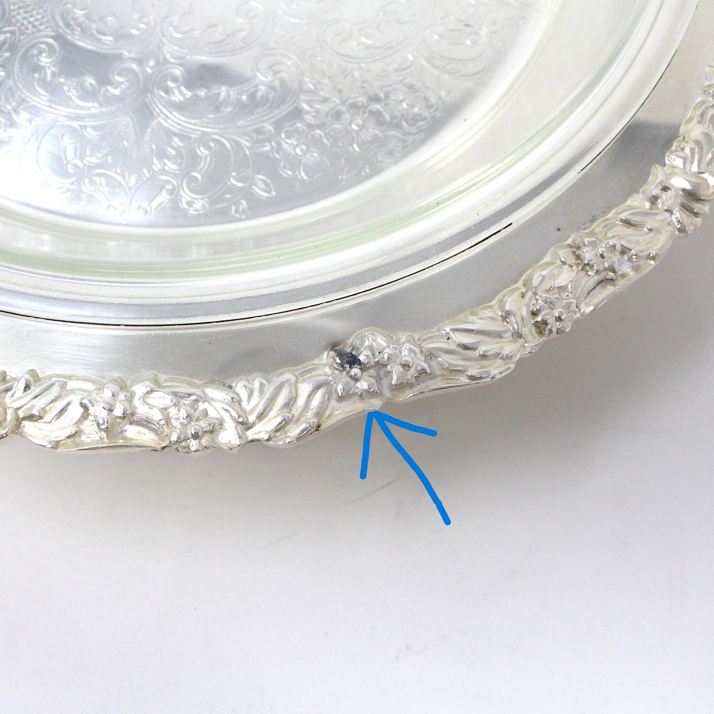 Server, Crown Silver Co, Silverplate Footed Serving Plate with Glass Insert, 12", Vintage