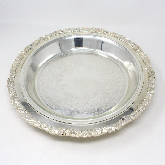 Server, Crown Silver Co, Silverplate Footed Serving Plate with Glass Insert, 12", Vintage