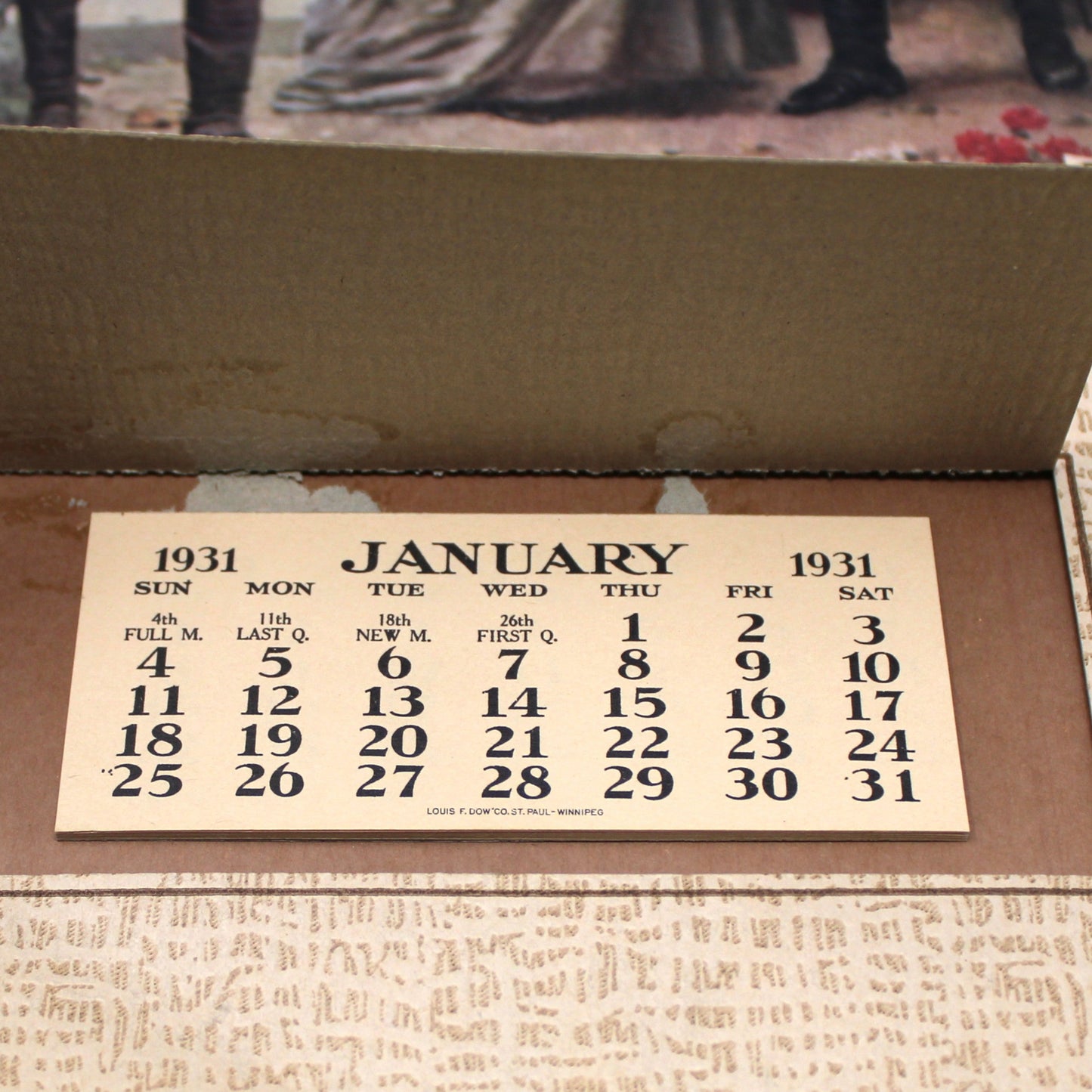 Calendar, Original, F.A.S Lithograph, George Washington & Lafayette, Vintage 1931, 19"