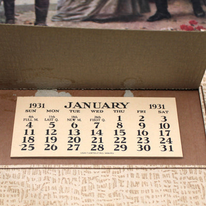 Calendar, Original, F.A.S Lithograph, George Washington & Lafayette, Vintage 1931, 19"
