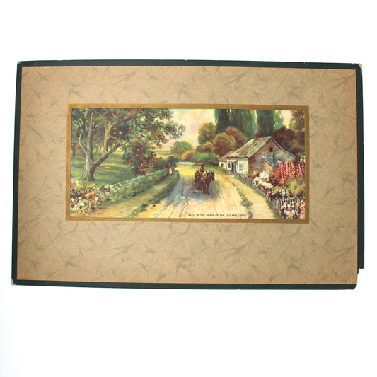Print, Lithograph, In The Shade of The Old Apple Tree, Horse Drawn Cart on Country Road, Vintage