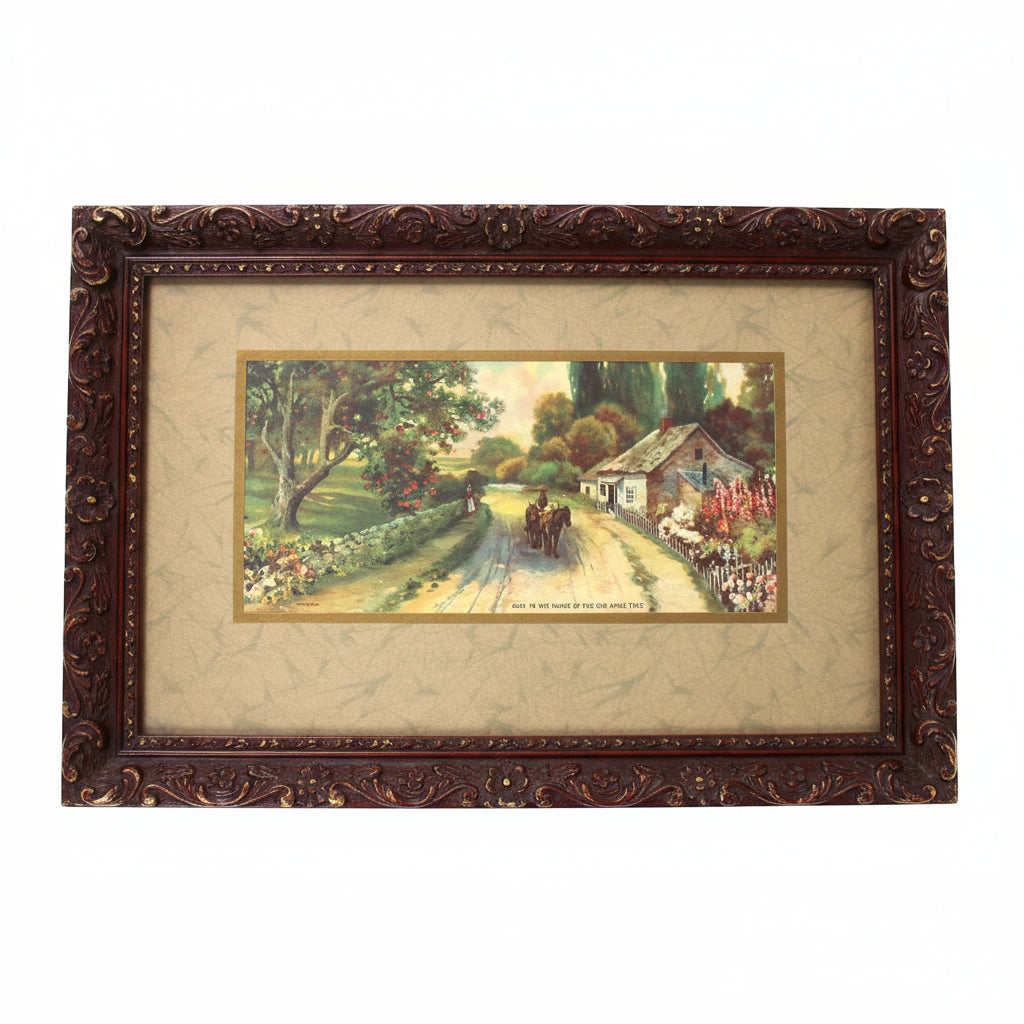 Print, Lithograph, In The Shade of The Old Apple Tree, Horse Drawn Cart on Country Road, Vintage