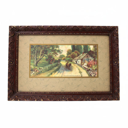 Print, Lithograph, In The Shade of The Old Apple Tree, Horse Drawn Cart on Country Road, Vintage