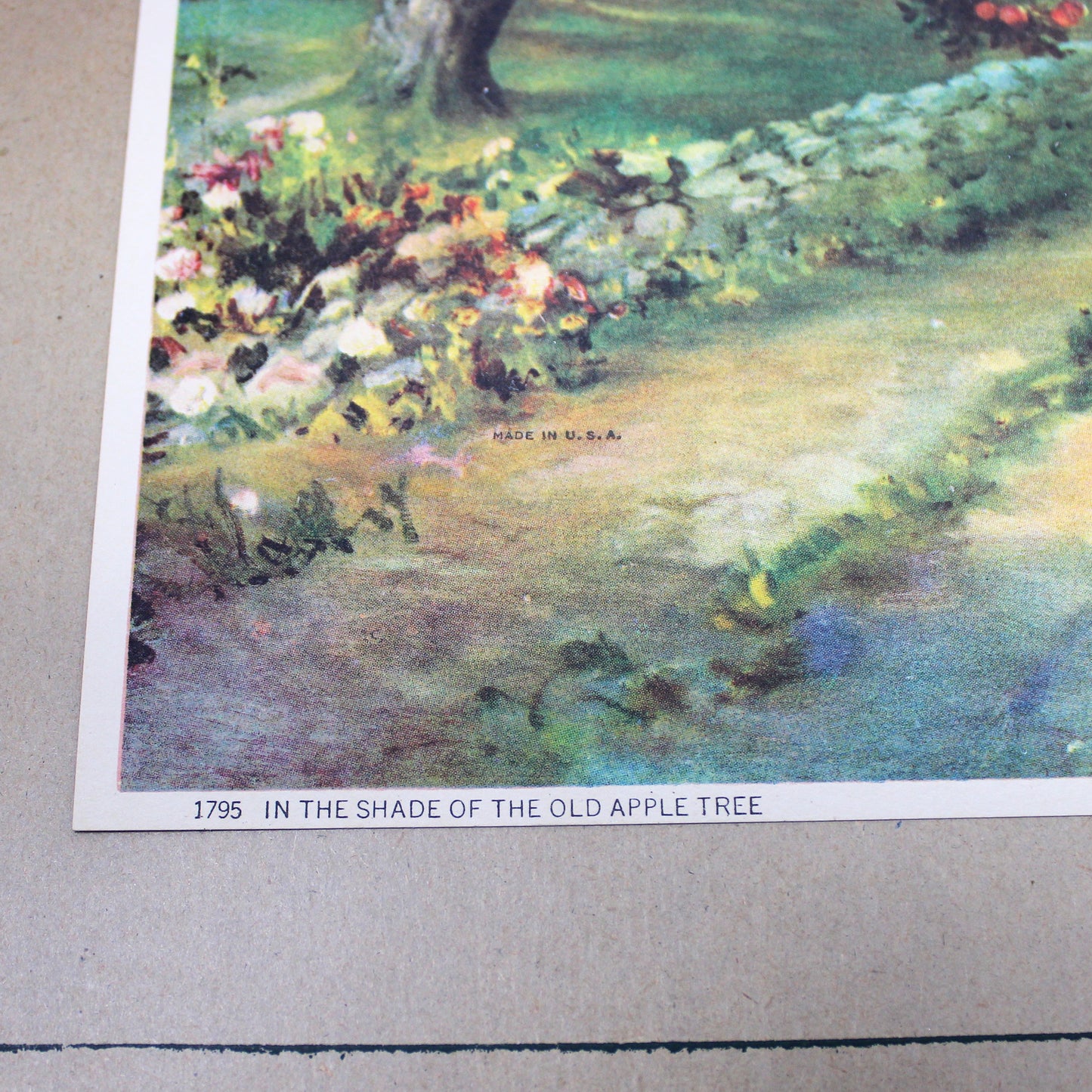 Print, Lithograph, In The Shade of The Old Apple Tree, Horse Drawn Cart on Country Road, Vintage