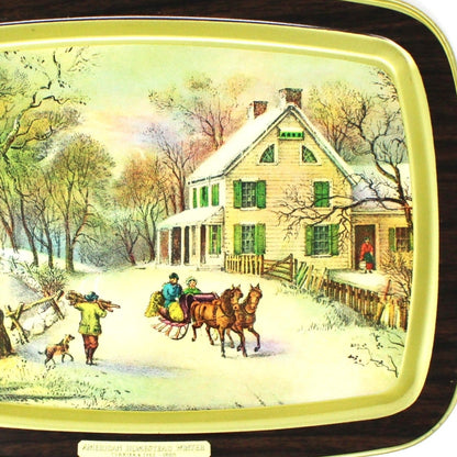 Tray, Currier & Ives Metal Tray, 1868 American Homestead Winter, Vintage