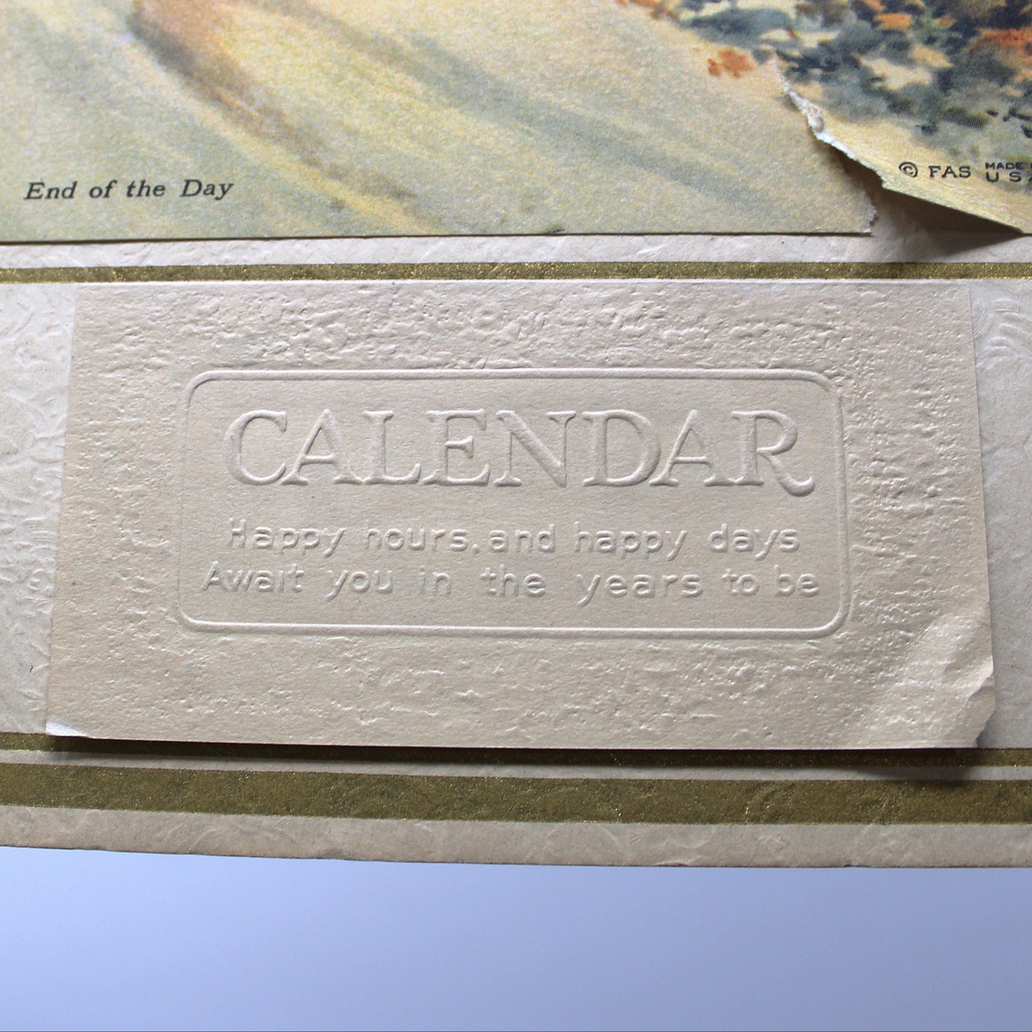 Calendar, Original Salesman Sample, Lithograph, Country Landscape, Cabin and Horse Drawn Cart on Dirt Road, Frank F. English, 1927, 14"