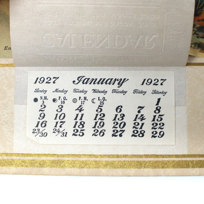 Calendar, Original Salesman Sample, Lithograph, Country Landscape, Cabin and Horse Drawn Cart on Dirt Road, Frank F. English, 1927, 14"