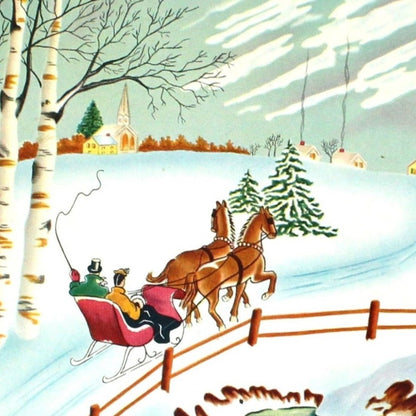 Gift Tin / Cookie Tin, Horse Drawn Sleigh Snowy Winter Scene, Olive Can Co, Vintage