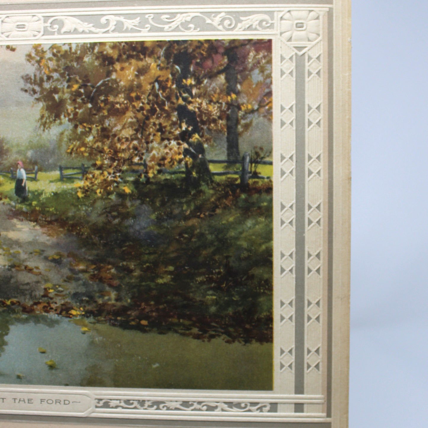 Print, Lithograph, At The Ford, Frank F. English Painting, Country Landscape, Horses Crossing at River, Vintage