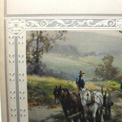Print, Lithograph, At The Ford, Frank F. English Painting, Country Landscape, Horses Crossing at River, Vintage