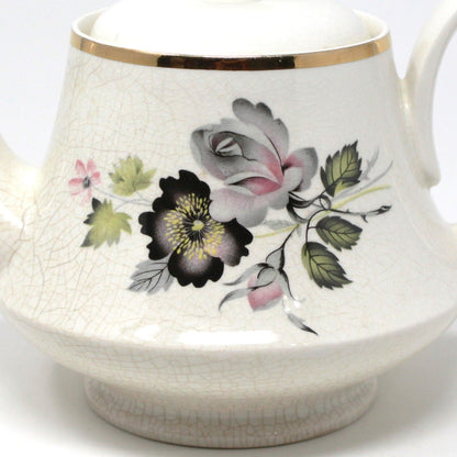 Teapot, Arthur Wood, Purple and Gray Floral, England, Vintage