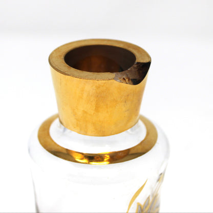 Perfume Bottle, Blown Glass, Bohemia Gold Encrusted Floral, Bell Shaped, Czechoslovakia, Vintage