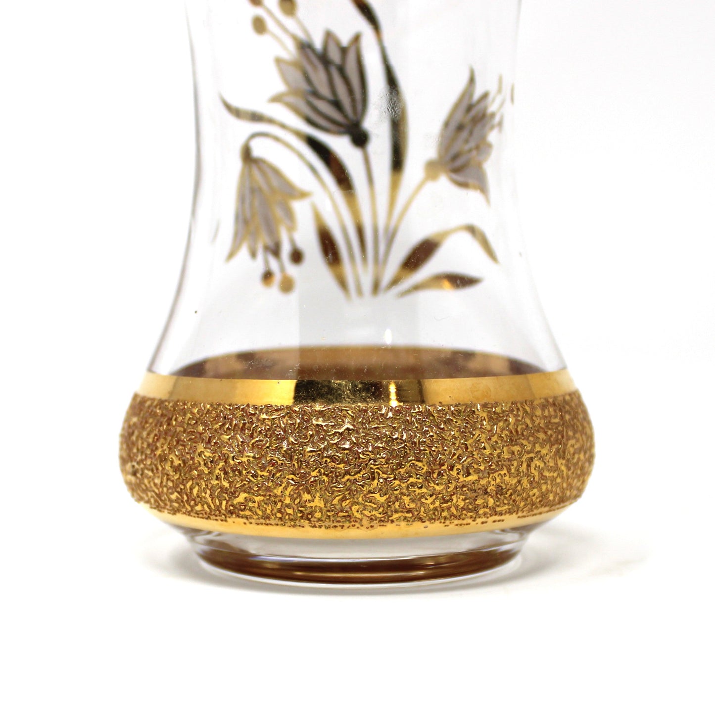 Perfume Bottle, Blown Glass, Bohemia Gold Encrusted Floral, Bell Shaped, Czechoslovakia, Vintage
