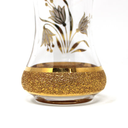 Perfume Bottle, Blown Glass, Bohemia Gold Encrusted Floral, Bell Shaped, Czechoslovakia, Vintage