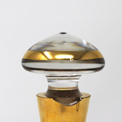 Perfume Bottle, Blown Glass, Bohemia Gold Encrusted Floral, Bell Shaped, Czechoslovakia, Vintage