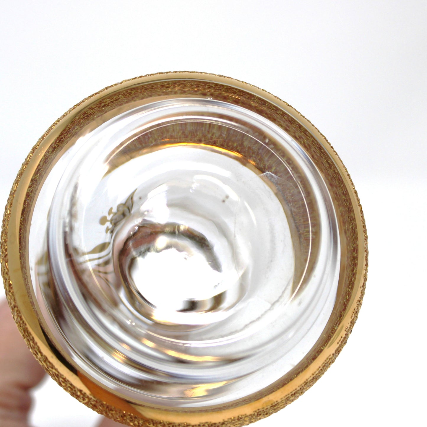 Perfume Bottle, Blown Glass, Bohemia Gold Encrusted Floral, Bell Shaped, Czechoslovakia, Vintage