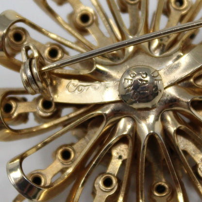 Brooch / Pin, Coro, Domed Amber & Citrine Rhinestones Starburst, Gold Tone, Vintage