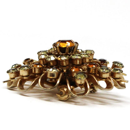 Brooch / Pin, Coro, Domed Amber & Citrine Rhinestones Starburst, Gold Tone, Vintage