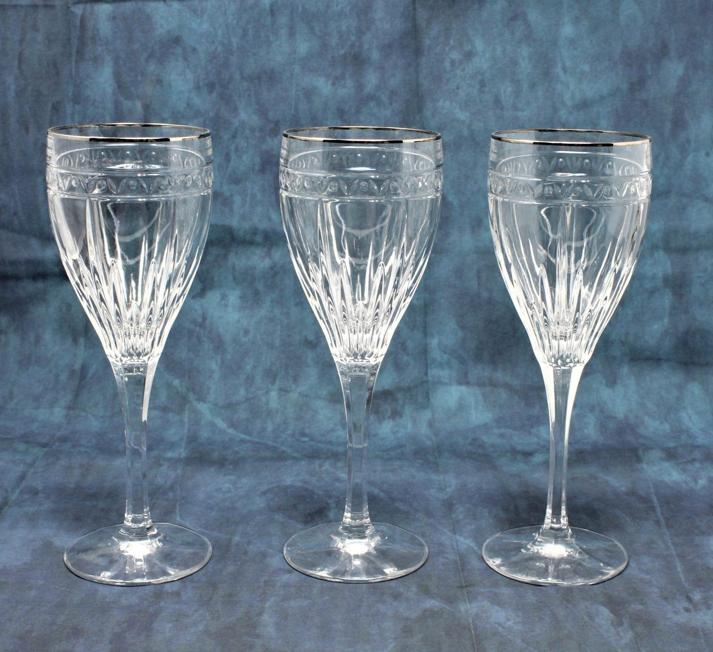 Water Goblets / Wine Glasses, Noritake, Christiana Platinum Set of 3