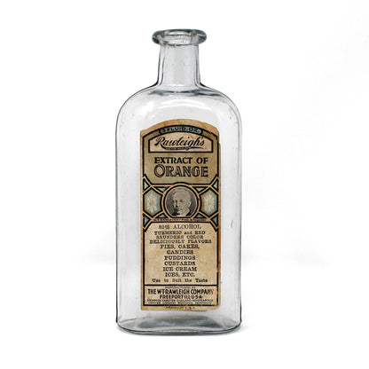 Extract Bottle, W T Rawleigh, Extract of Orange, Original Label, Cork Closure, Antique