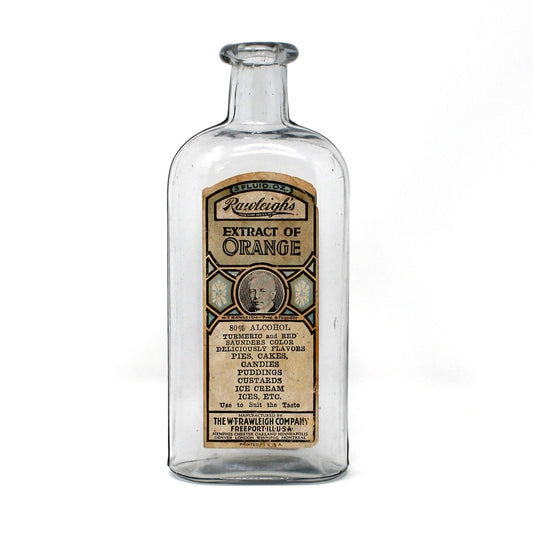 Extract Bottle, W T Rawleigh, Extract of Orange, Original Label, Cork Closure, Antique