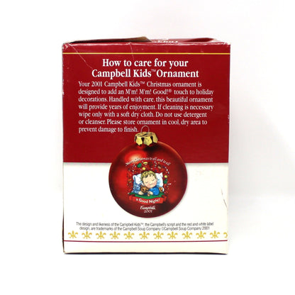 Ornaments, Campbell's, Christmas Red Glass Ball, Boy Sleeping with Teddy Bear, Collector's Edition 2001