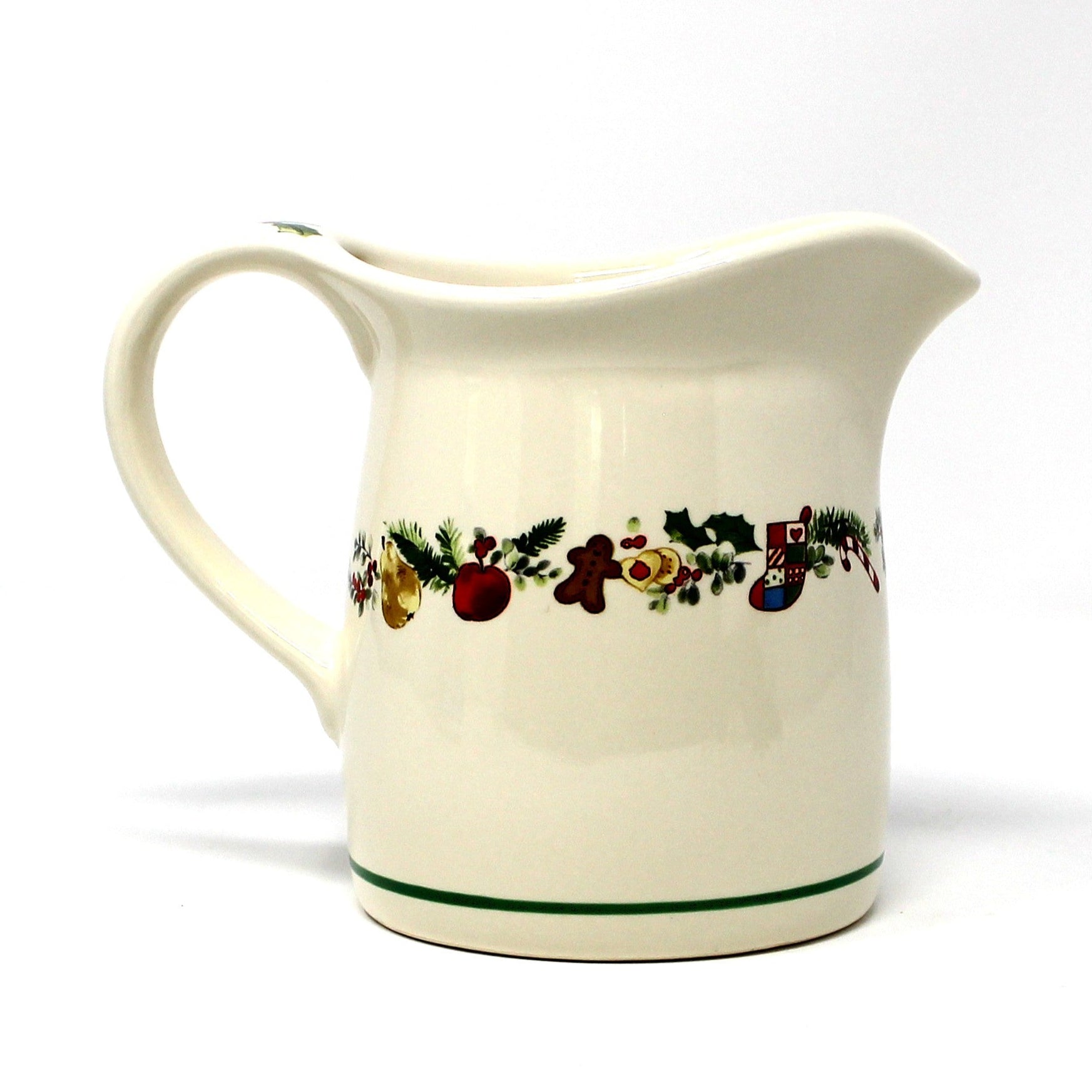 Large Creamer / Milk Pitcher from Pfaltzgraff in "Sugar Plum" pattern.  Christmas Stoneware with holiday holly garland design.
