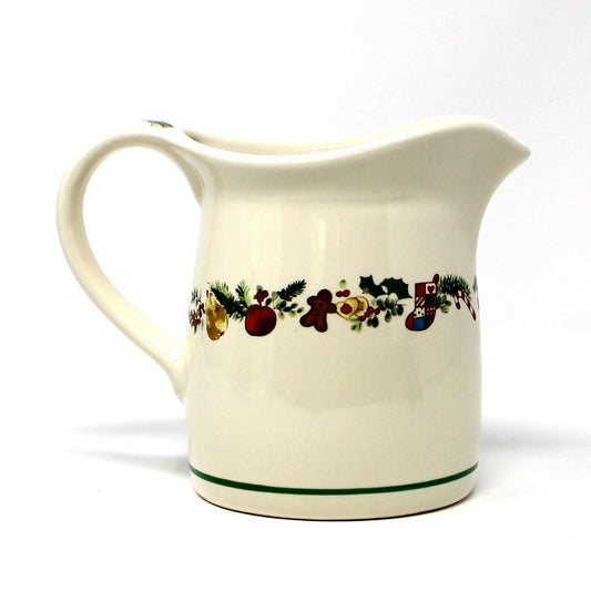 Large Creamer / Milk Pitcher from Pfaltzgraff in "Sugar Plum" pattern.  Christmas Stoneware with holiday holly garland design.