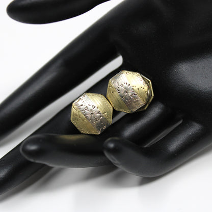 Cufflinks, PRESSIT, Art Deco, Engraved Octagon Shape, Two-Tone, Vintage