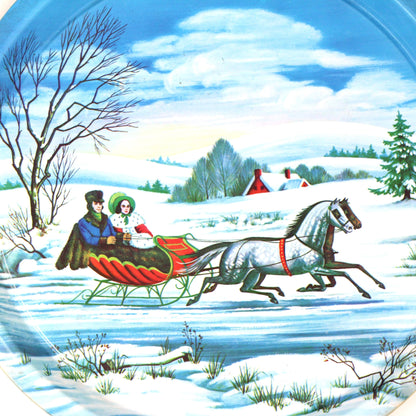 Tray, Currier & Ives, Molded Plastic Serving Tray, "The Road- Winter" Sleigh Ride, Vintage