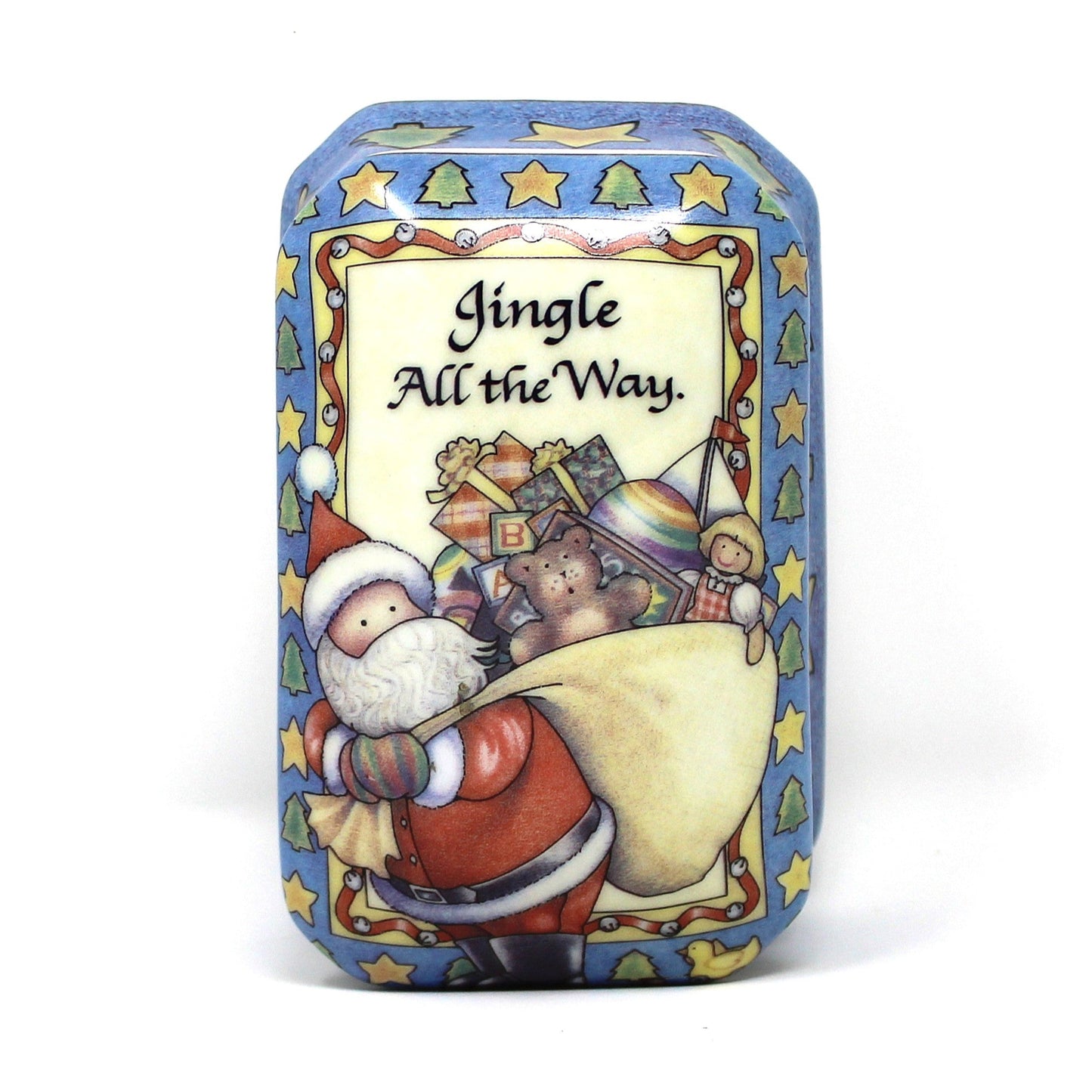 Trinket Box, Hinged, Suzanne Cruise, Christmas Santa, Jingle All The Way, Porcelain, Vintage