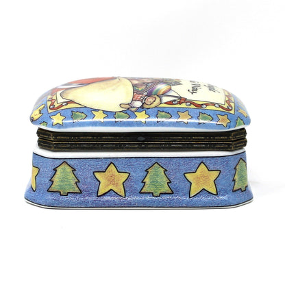 Trinket Box, Hinged, Suzanne Cruise, Christmas Santa, Jingle All The Way, Porcelain, Vintage