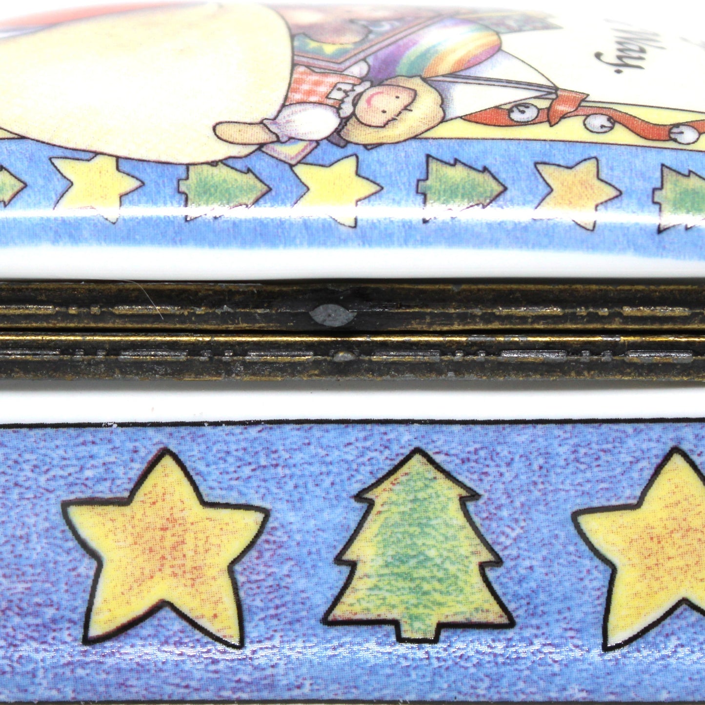 Trinket Box, Hinged, Suzanne Cruise, Christmas Santa, Jingle All The Way, Porcelain, Vintage