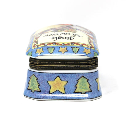 Trinket Box, Hinged, Suzanne Cruise, Christmas Santa, Jingle All The Way, Porcelain, Vintage