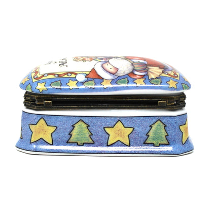 Trinket Box, Hinged, Suzanne Cruise, Christmas Santa, Jingle All The Way, Porcelain, Vintage