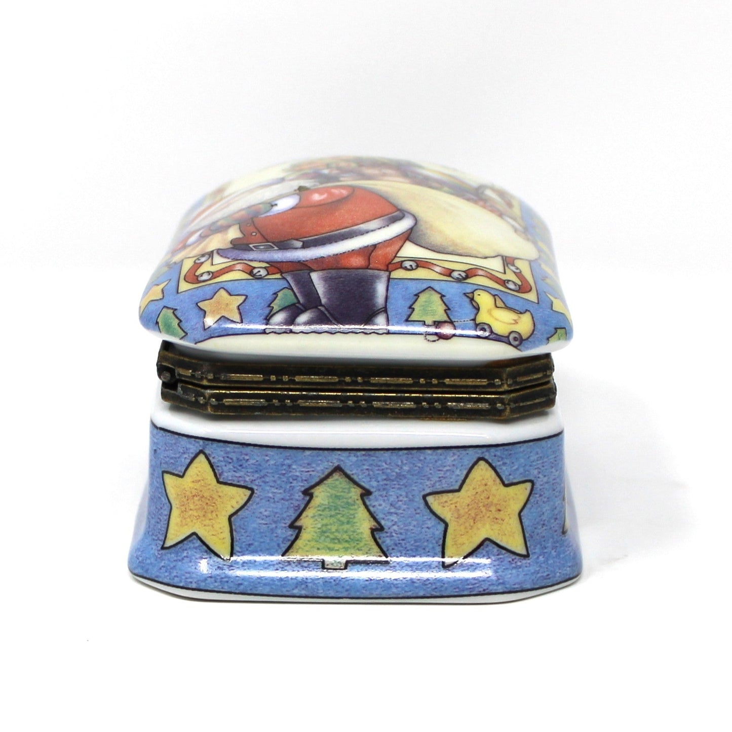 Trinket Box, Hinged, Suzanne Cruise, Christmas Santa, Jingle All The Way, Porcelain, Vintage