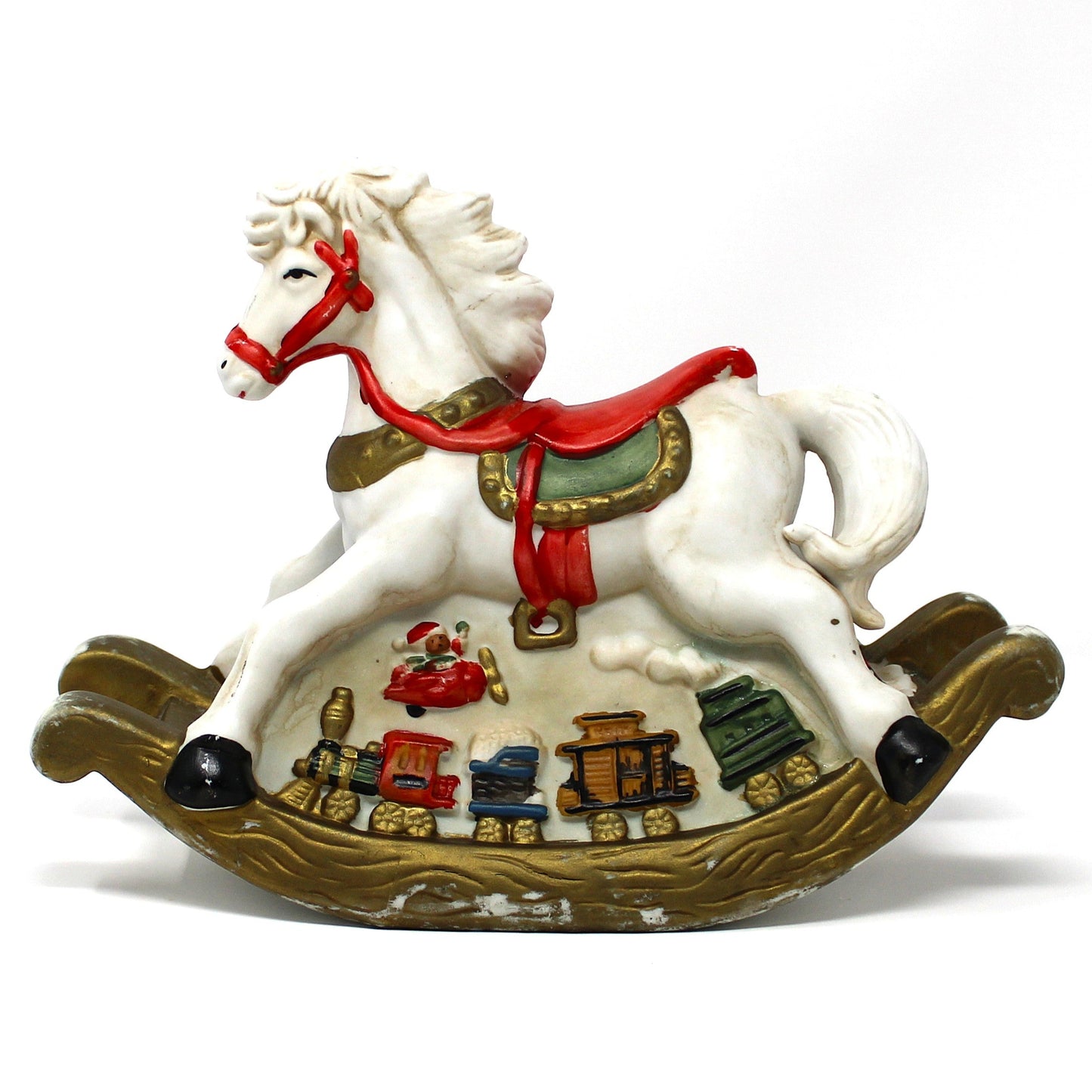 Night Light / Accent Light, Christmas Rocking Horse Light Up Figurine, Porcelain Bisque, Vintage