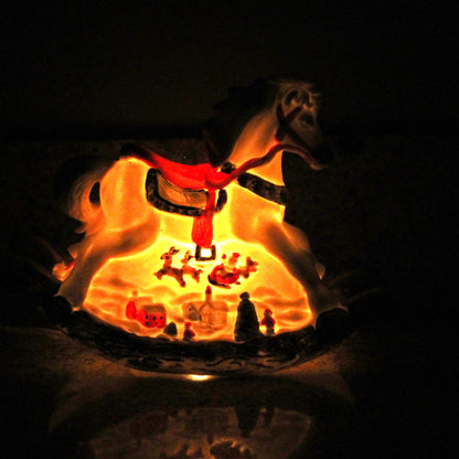 Night Light / Accent Light, Christmas Rocking Horse Light Up Figurine, Porcelain Bisque, Vintage