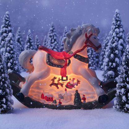 Night Light / Accent Light, Christmas Rocking Horse Light Up Figurine, Porcelain Bisque, Vintage