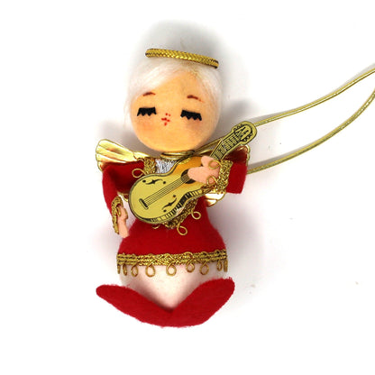 Ornaments, Christmas Musical Angels, Flocked & Gold Trimmings, Vintage RARE