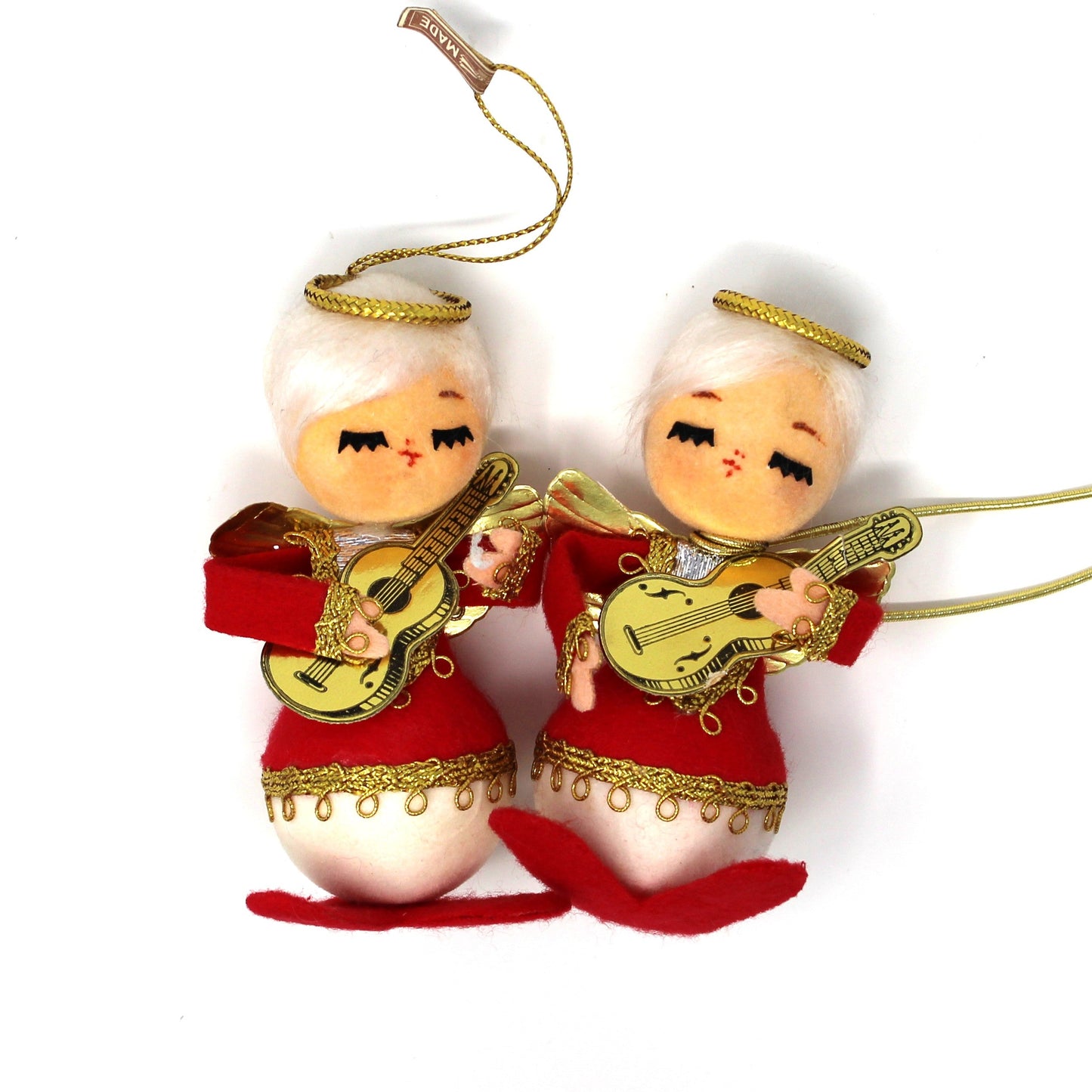 Ornaments, Christmas Musical Angels, Flocked & Gold Trimmings, Vintage RARE
