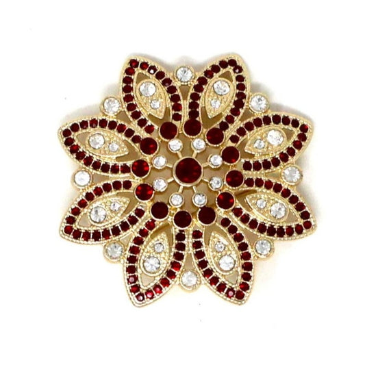 Brooch / Pin, Monet, Christmas Poinsettia Flower, Red & Clear Rhinestones, SOLD