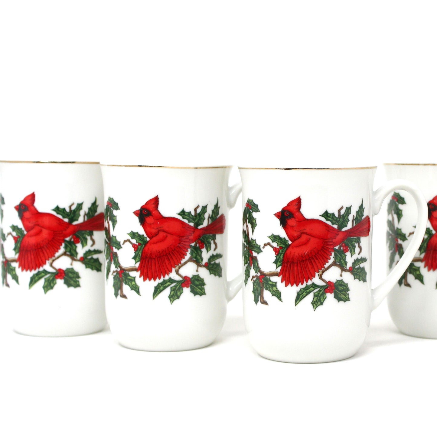 Mugs, Lefton, Cardinal Mugs, Set of 4, Vintage