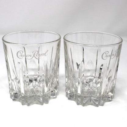 Glasses, Whiskey / Rocks, Crown Royal, French Cut Crystal, Vintage Barware, Set of 2
