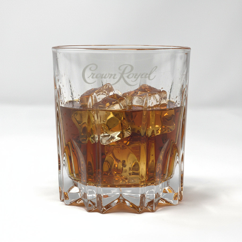 Glasses, Whiskey / Rocks, Crown Royal, French Cut Crystal, Vintage Barware, Set of 2
