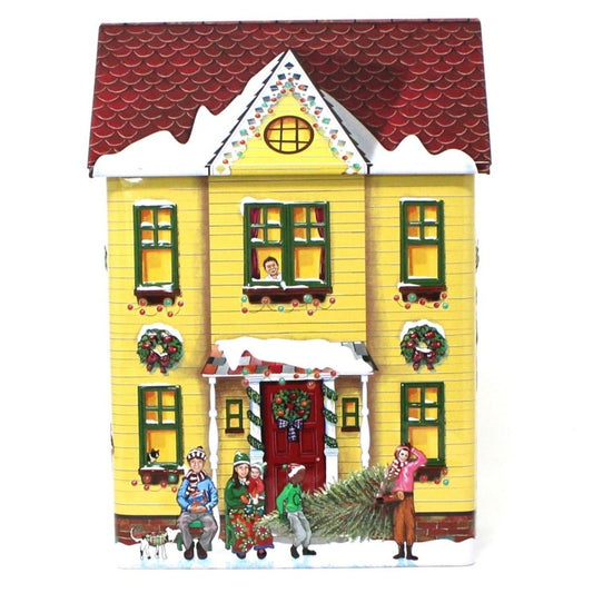 Gift Tin / Cookie Tin, Harry London, Christmas Village Tin, Yellow House