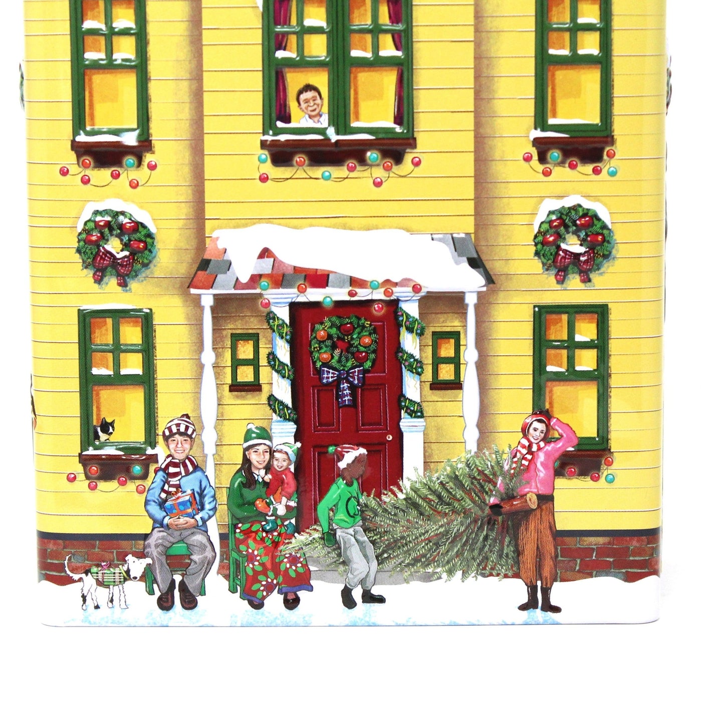 Gift Tin / Cookie Tin, Harry London, Christmas Village Tin, Yellow House