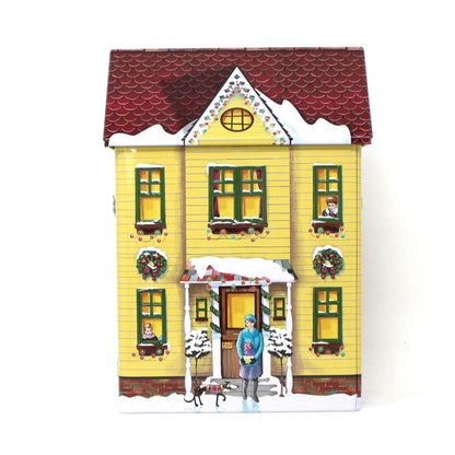 Gift Tin / Cookie Tin, Harry London, Christmas Village Tin, Yellow House