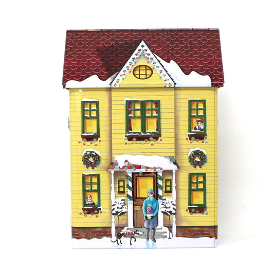 Gift Tin / Cookie Tin, Harry London, Christmas Village Tin, Yellow House, SOLD